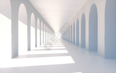 建筑空间模型白色大气商务拱门建筑空间设计图片