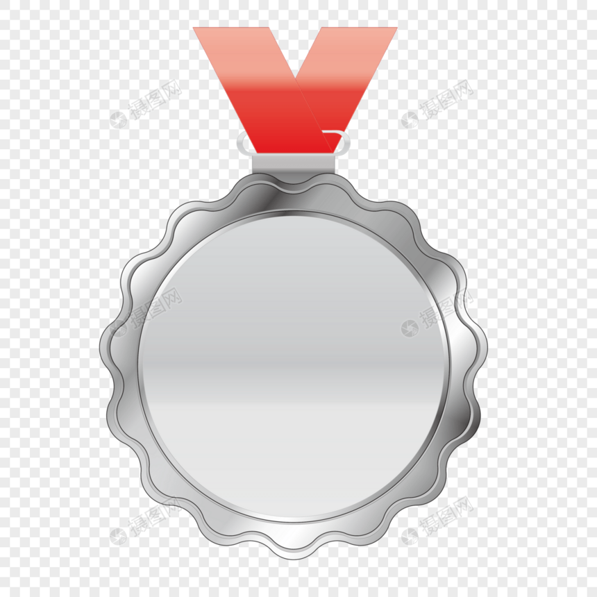 红色丝带银色荣誉奖牌元素图片
