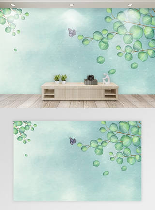 客厅绿植小清新叶子背景墙模板