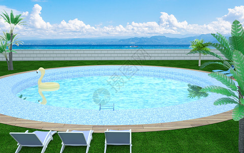 清新夏日泳池背景图片