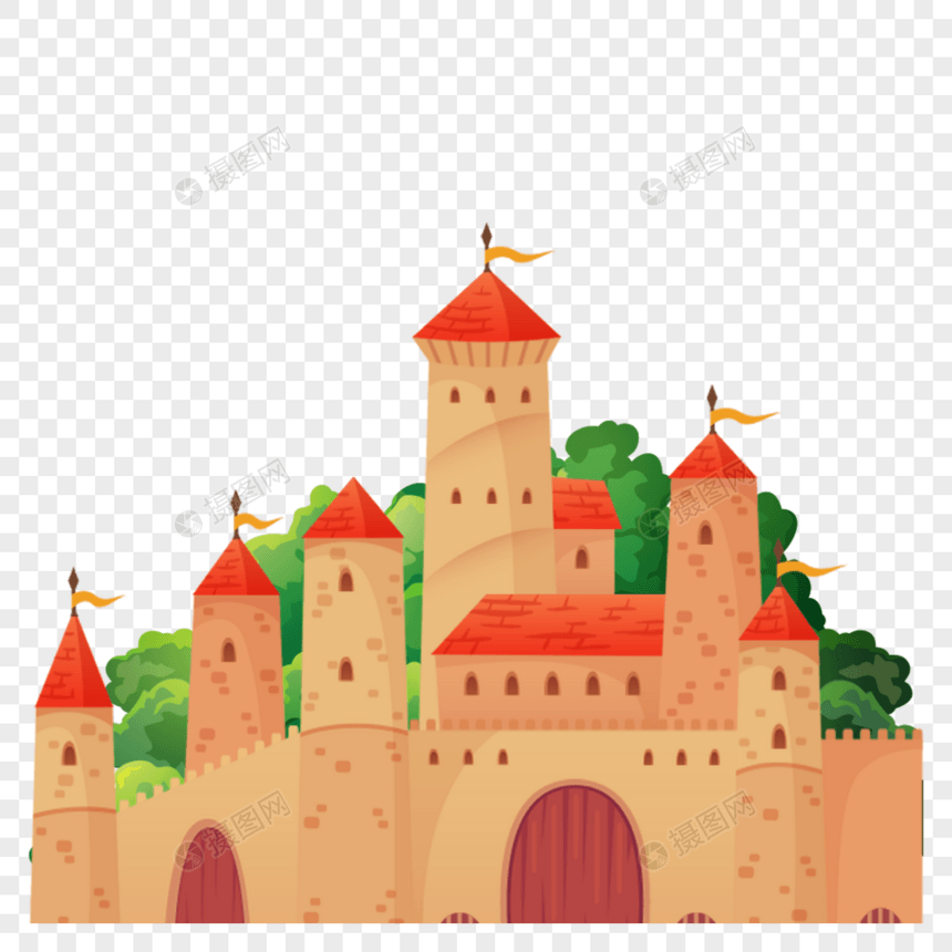 卡通红顶城堡图片