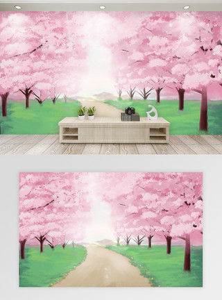 樱花蓝天风景背景墙模板