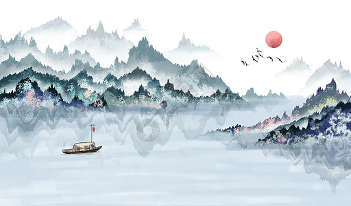 中国风的山水背景背景图片