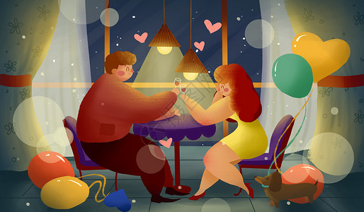 七夕节传统节日情侣爱情浪漫餐厅插画图片