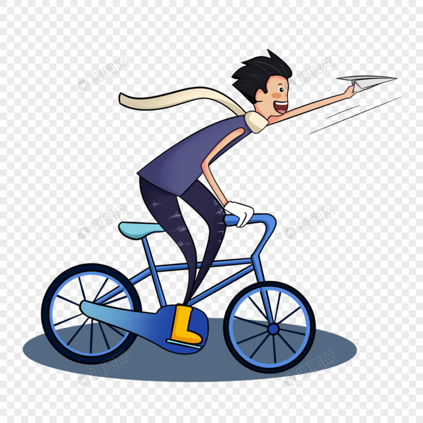 骑着自行车扔纸飞机的卡通人物图片