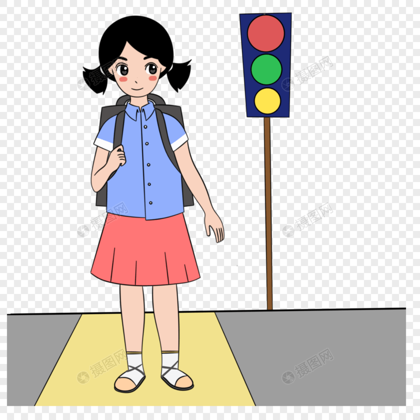 上学路上等红绿灯的女同学图片