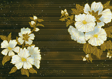 静物花卉装饰画烫金中国风插画