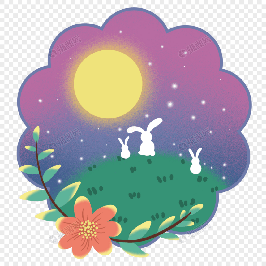 兔子在山坡上赏月看星星图片