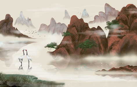中国风插画仙境背景素材高清图片
