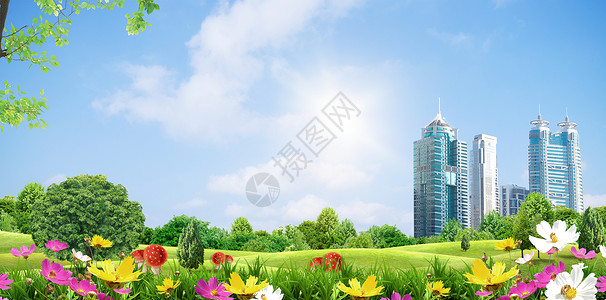 绿色花坛草地城市背景设计图片