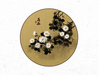 荷花边框圆形菊花中国风水墨画gif高清图片