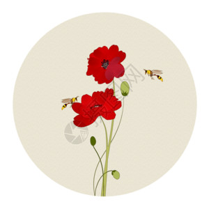蜜蜂插画中国风花卉gif高清图片