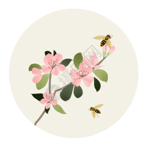 和风治愈系中国风花卉和蜜蜂gif高清图片