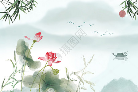 中国风水墨国画水墨荷花设计图片