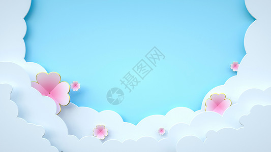 粉红色小花剪纸云设计图片