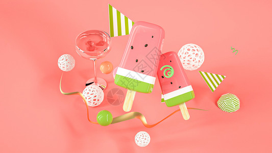 夏季卡通冰淇淋夏日漂浮场景设计图片