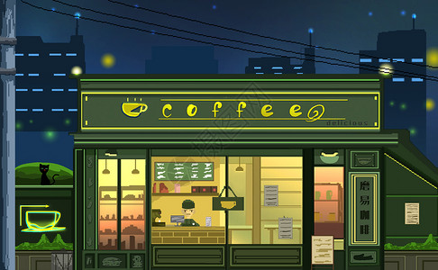 咖啡招牌像素咖啡店插画