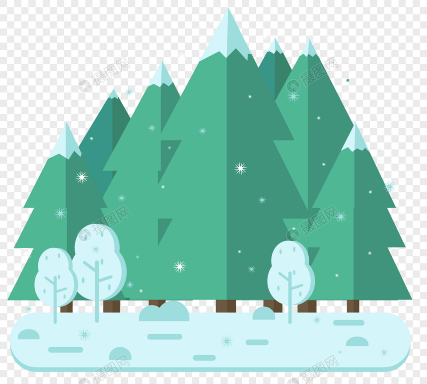 森林雪景扁平插画图片