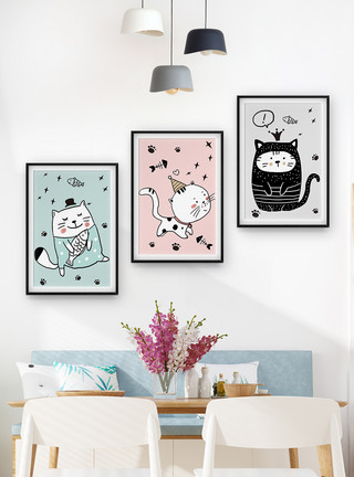 可爱猫咪装饰画手绘欧式动物装饰画模板