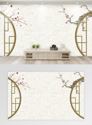 复古梅花素材中国风复古背景墙模板