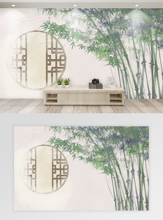 中式卧室背景中国风古风古色竹林背景墙模板