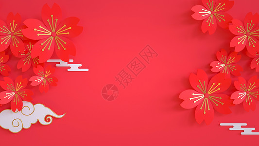 中国风花卉背景插画红色中国风花朵背景设计图片