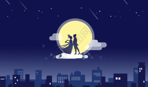 月亮和喜鹊七夕牛郎织女相会GIF动图高清图片