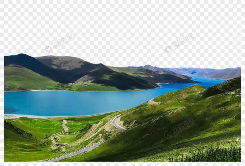 蓝天下的湖泊图片