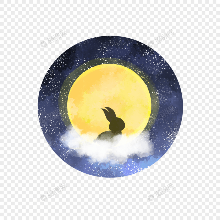 中秋节月亮兔子团圆星空云朵装饰图案图片