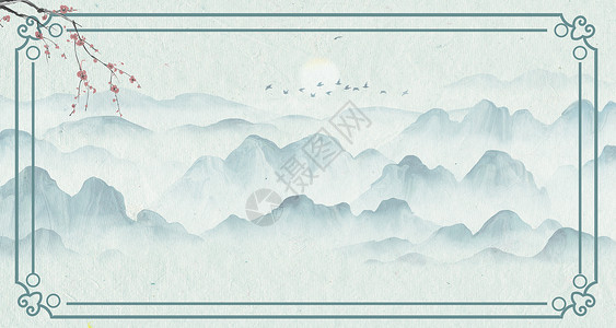 桃花古风边框水墨中国风背景设计图片