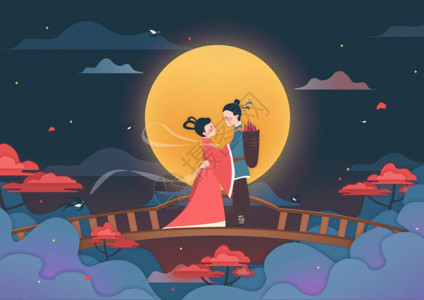 月亮和喜鹊七夕情人节浪漫唯美GIF动图高清图片