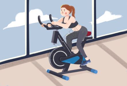趴在跑步机上休息喝水的健身女性健身女孩GIF动图高清图片