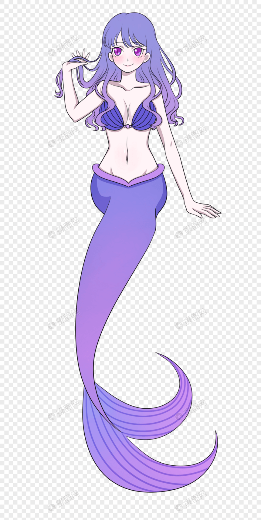 撩头发玩的蓝紫色美人鱼图片