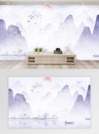 中国风山水边框中国风电视背景墙模板