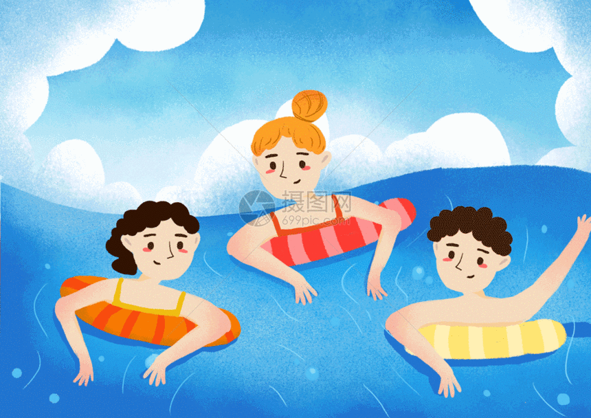 暑假大暑游泳插画gif图片