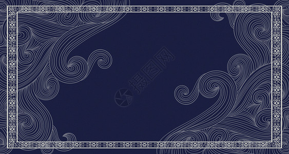 卡通花边边框中国风蓝色背景设计图片