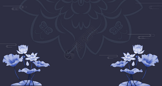 蓝色花朵边框中国风蓝色背景设计图片