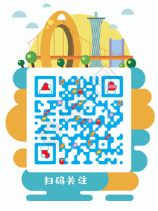 中国城市广场城市风光扁平风二维码引导关注Gif高清图片