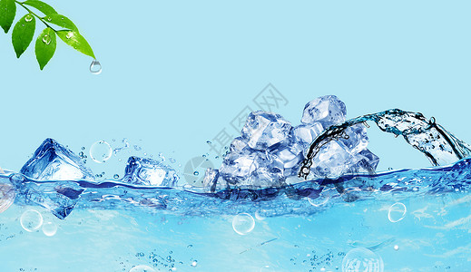 蓝色柠檬冰块背景设计图片