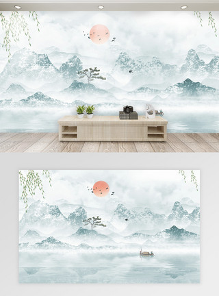 桂林山水水墨中国山水背景画模板