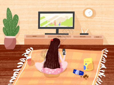 电视播放暑假宅家插画gif高清图片