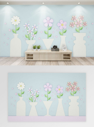 创意花朵剪纸背景墙模板