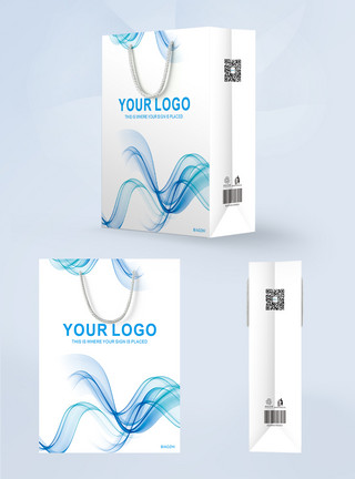 简单科技素材简约线条蓝企业手提袋包装设计模板