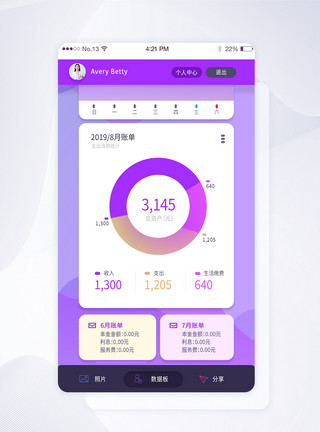 数据扁平化紫色个人消费理财可视化数据化app界面模板