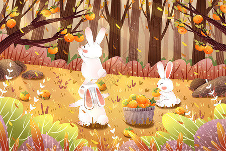 折纸兔丰收的立秋插画