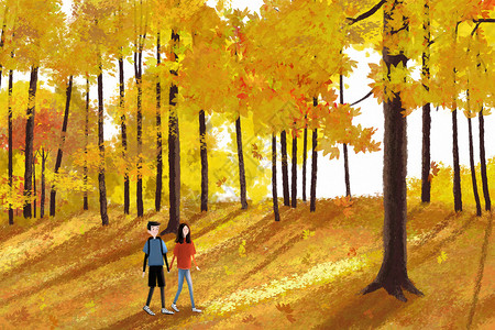 枯黄的树秋天插画