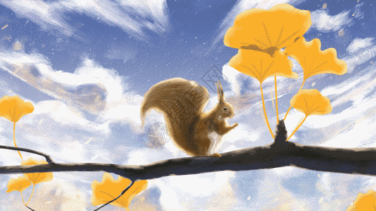 秋天的松鼠插画GIF图片