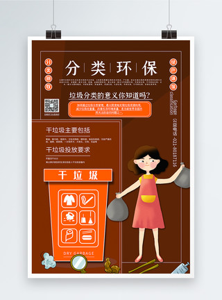 咖色象咖色简洁垃圾分类公益宣传系列海报模板