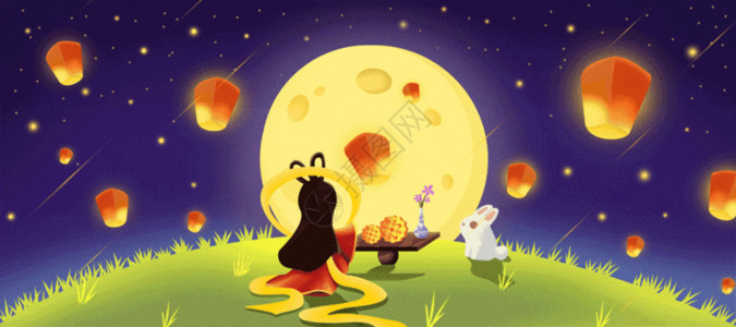 坐着玉兔的嫦娥中秋节月宫嫦娥gif高清图片