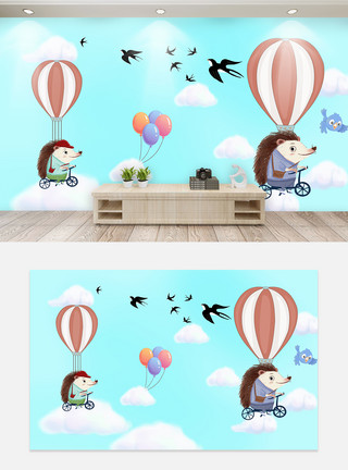 动物形状气球卡通儿童房壁纸背景墙模板